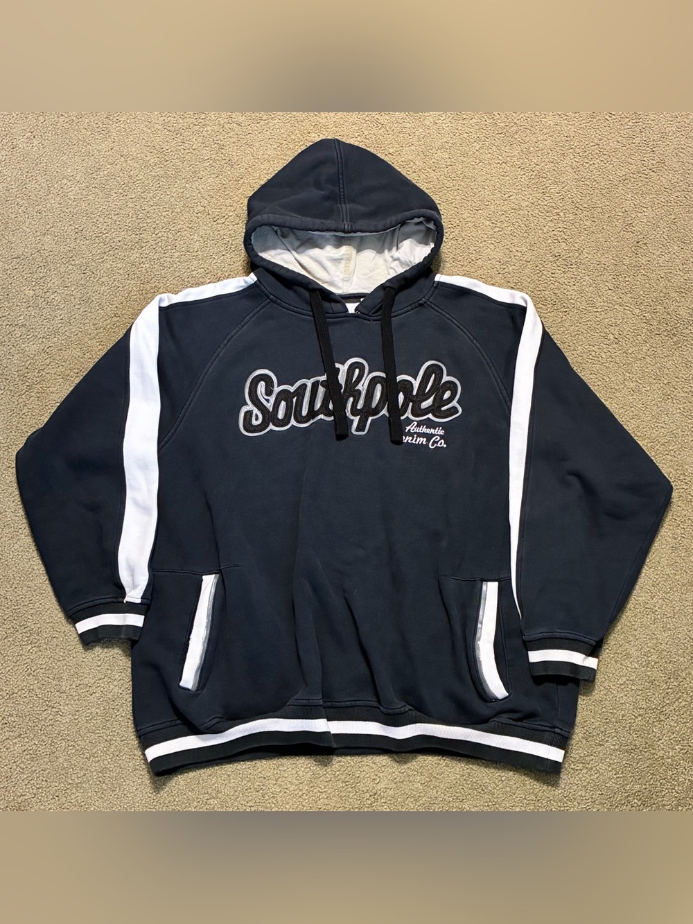 Y2K SouthPole Pullover Hoodie Mens XXL Blue Embroidered VTG Hip Hop Sweatshirt